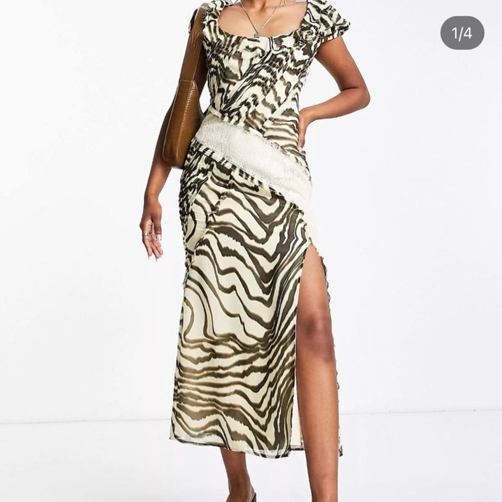 ASOS Zebra Print Lace Panel Scoop Neck Dress